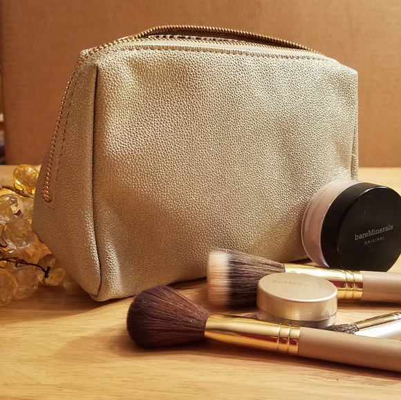 bareMinerals Handbags - BareMinerals Gold/grey Zipper Travel Makeup Bag